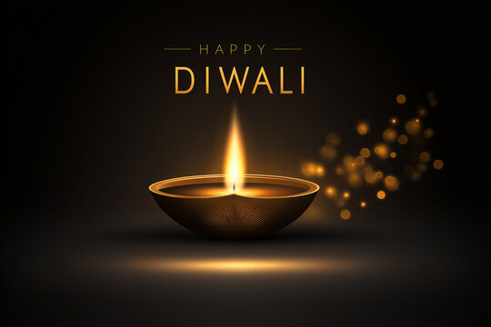 Diwali festival of lights minimalist art with glowing diya and festive sparkle