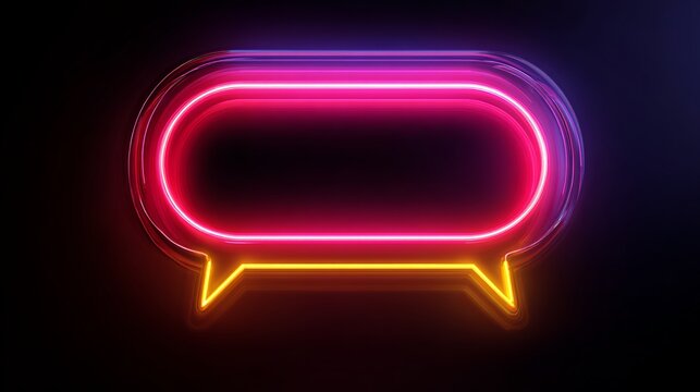 Vibrant neon speech bubble glows with modern style, perfect for social media campaigns and digital communication designs that pop with color