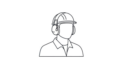Obraz premium Industrial Worker Wearing Safety Hard Hat and Ear Protection Icon.