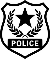 Police Shield with Star and Laurel Wreath: Classic Law Enforcement Badge Vector Symbol of Authority, Safety, and Security