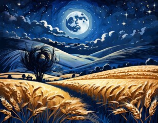 winter landscape with moon