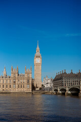 Obraz premium Big Ben and Houses of Parliament in London on a sunny day, Westminster cityscape, iconic UK landmark