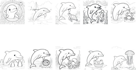 Baby Dolphins – Fun Marine Animal Coloring Vectors (Friendship Pack)