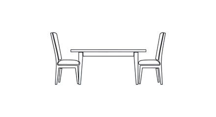 Minimalist Dining Table and Chairs Line Art Illustration.