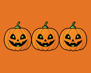 Glowing Pumpkin Faces Set Halloween Icons | Jack O Lantern Expressions Vector Set