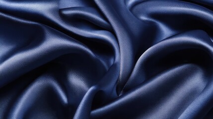 Fototapeta premium Soft dark blue silk fabric lies gracefully on a flat surface showcasing its rich texture and sheen. The gentle folds enhance the elegant appearance perfect for high-end fashion or decor.