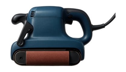 Compact belt sander featuring a quick-release lever for easy belt changes.