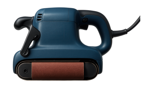 Compact belt sander featuring a quick-release lever for easy belt changes.