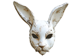 Naklejka premium Distressed white rabbit mask with hollow eyes isolated on transparent background