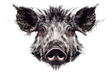 Dramatic boar face illustration with striking details on transparent background