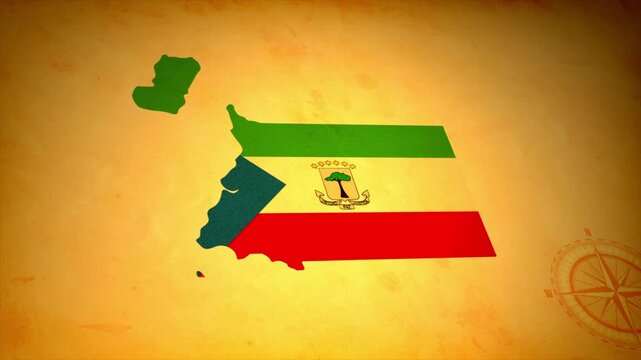 Animated Map of EQUATORIAL GUINEA with Flag in Body Isolated on Vintage Background