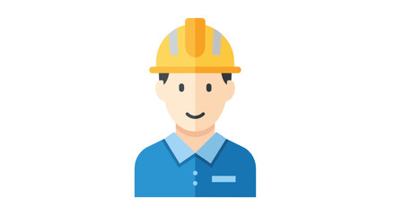 Cartoon Construction Worker with Yellow Hard Hat and Blue Shirt.