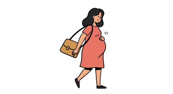 Pregnant woman holding belly while walking outdoors