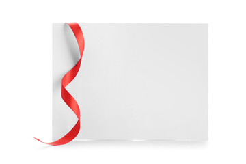 Blank card with ribbon on white background