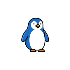 Obraz premium Cute blue cartoon penguin character, a simple flat design animal mascot icon