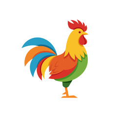 Vibrant and cheerful cartoon rooster illustration with colorful plumage, a lively farm animal graphic