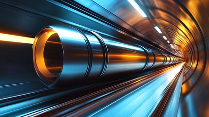 Futuristic tunnel with bright light at the end, creating a sense of speed and motion, ideal for transportation and technology concepts