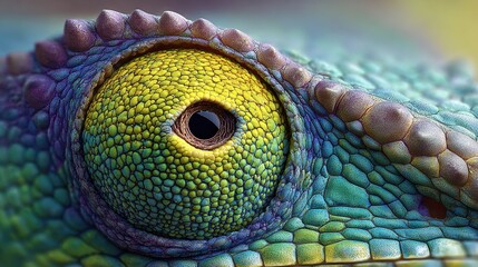 Naklejka premium A close-up of a chameleon's eye is shown in this artistic photograph