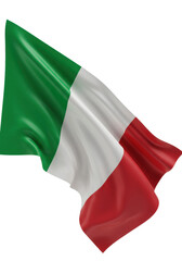 Obraz premium A vivid Italian flag with silky fabric texture, soft folds, and subtle reflections, isolated on a transparent background with copy space, studio shot. Concept of national pride
