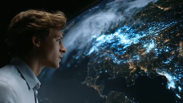 climate expert using satellite imagery and AI to predict climate risks and advise global polic