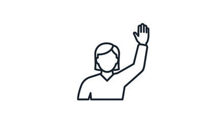 Woman raising hand line art illustration simple design vector graphic.