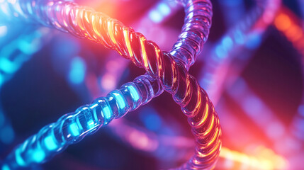 Hyperrealistic image of network cables twisted into a DNA double helix shape, symbolizing connectivity, technology, data flow, innovation, and the fusion of biology and modern digital networks.