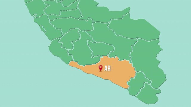 Mapa de Per&uacute; con divisi&oacute;n pol&iacute;tica resaltando el departamento de Arequipa