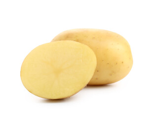 Raw baby potatoes on white background