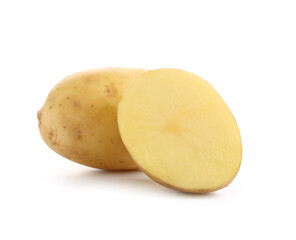 Raw baby potatoes on white background