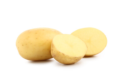 Raw baby potatoes on white background