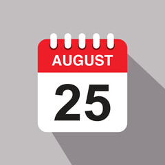 Fototapeta premium 25 august calendar date icon. vector illustration with shadow design