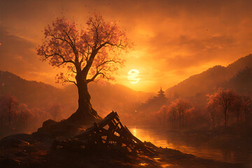 sunset over the mountains