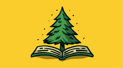 Open book with growing Christmas tree for holiday design and seasonal projects