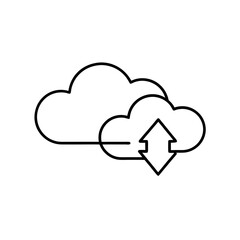Two clouds with an upward arrow in a simple outline on transparent background