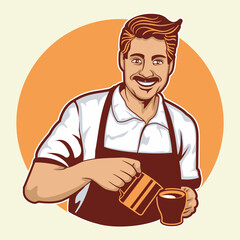 Barista Pouring Milk for Latte Art Cappuccino