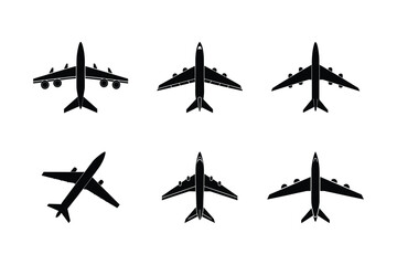 Vector icon set of airplanes, Silhouettes and flat design style isolated on white background.