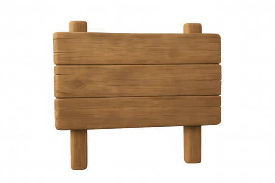 Blank wooden sign on posts, empty plank billboard with rough wood texture for copy space, transparent background