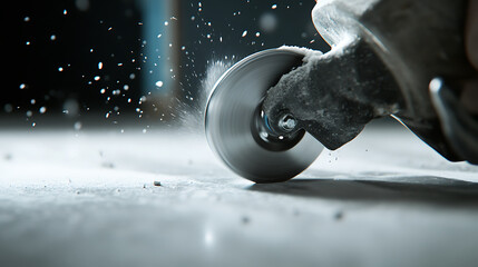 Angle grinder sparks: A close-up captures the intensity of material being cut. A scene of sparks flying from a cutting disc in action. Precision cutting tool