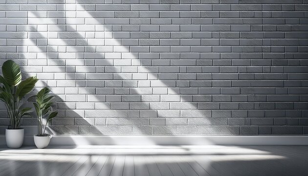 Minimalist Light Gray Grey Stone Brick Wall Empty Room Interior Blank Background Backdrop With Plants Window Light Shadows For Online Zoom Presentations Webinars And Virtual Meetings Teams Video Call