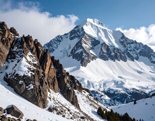 Snowy Mountain Peak - A Majestic Winter Landscape in Kyrgyzstan.