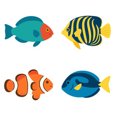 Naklejka premium Vibrant tropical fish collection for aquatic themed designs