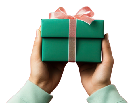 PNG Christmas gift box holding hand celebration.
