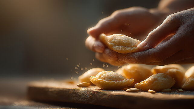 Hands folding Karanji/gujiya shells