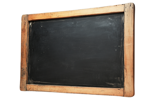 Rustic chalkboard with weathered wooden frame design on transparent background