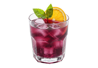 A refreshing people eater cocktail beverage with ice orange slice and basil in a glass on a isolated setting for enjoyment on transparent background