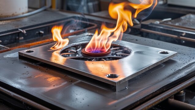 Hot gas flame deflected by metal plate in thermal redirection test