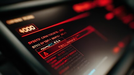 Digital screen displaying system error warning data