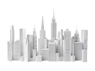 Fototapeta premium White Paper Skyline Silhouette with Diverse Building Shapes on Black cityscape city