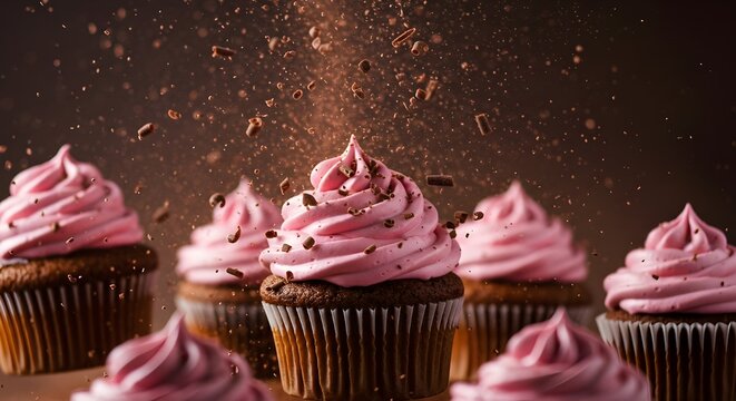 Indulge your sweet tooth with these delicious cupcakes topped with pink frosting
