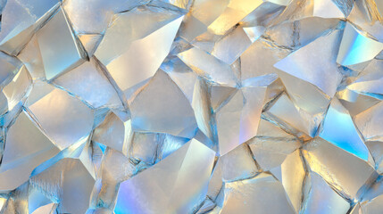 Intricate arrangement of shimmering crystal shards reflecting light in a close-up view